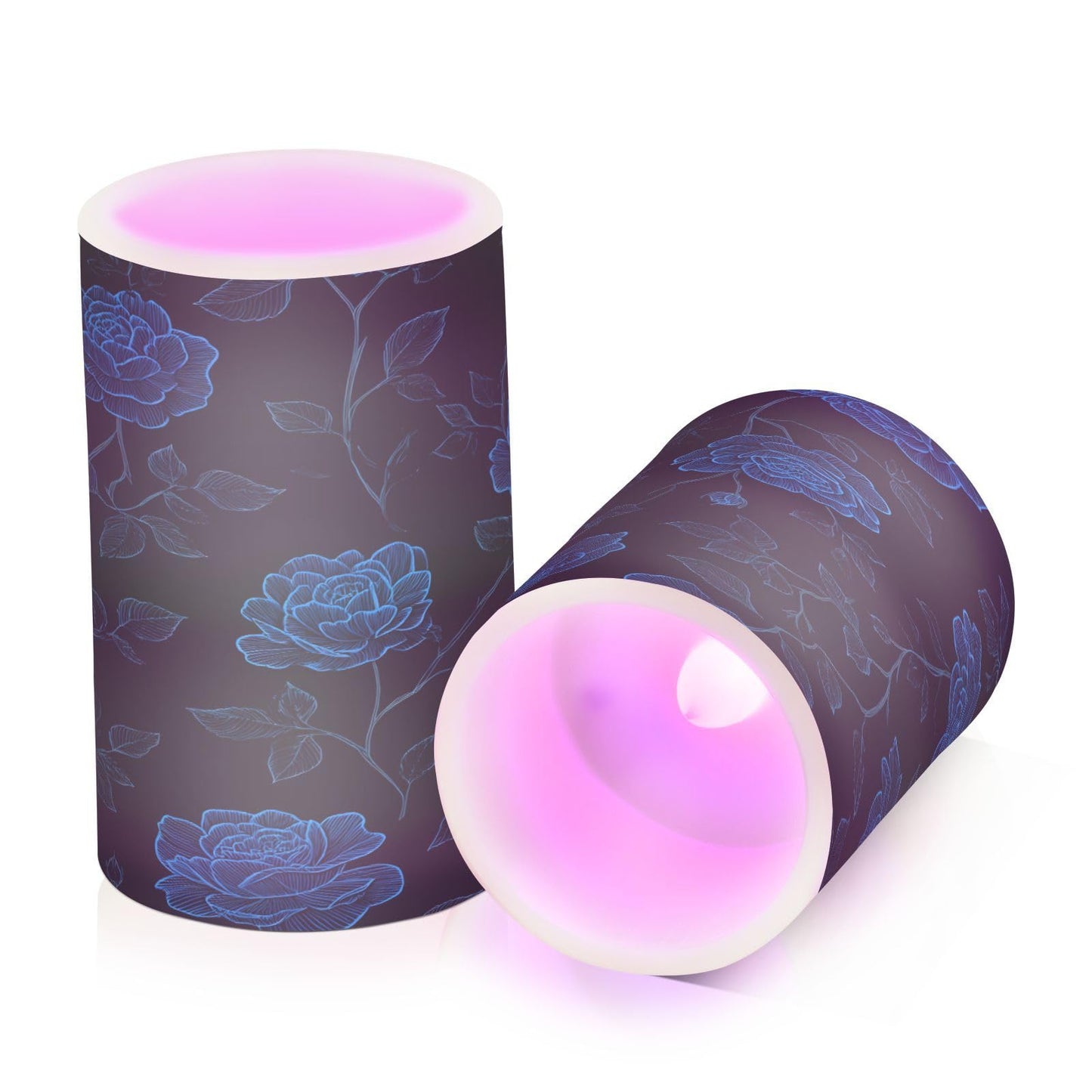ALAZA Blue Rose Floral Flickering Flameless Candles Battery Operated with Remote Timer,Tea Light Candles LED Pillar Votive Candles Set of 2 for Outdoor Indoor Decorations
