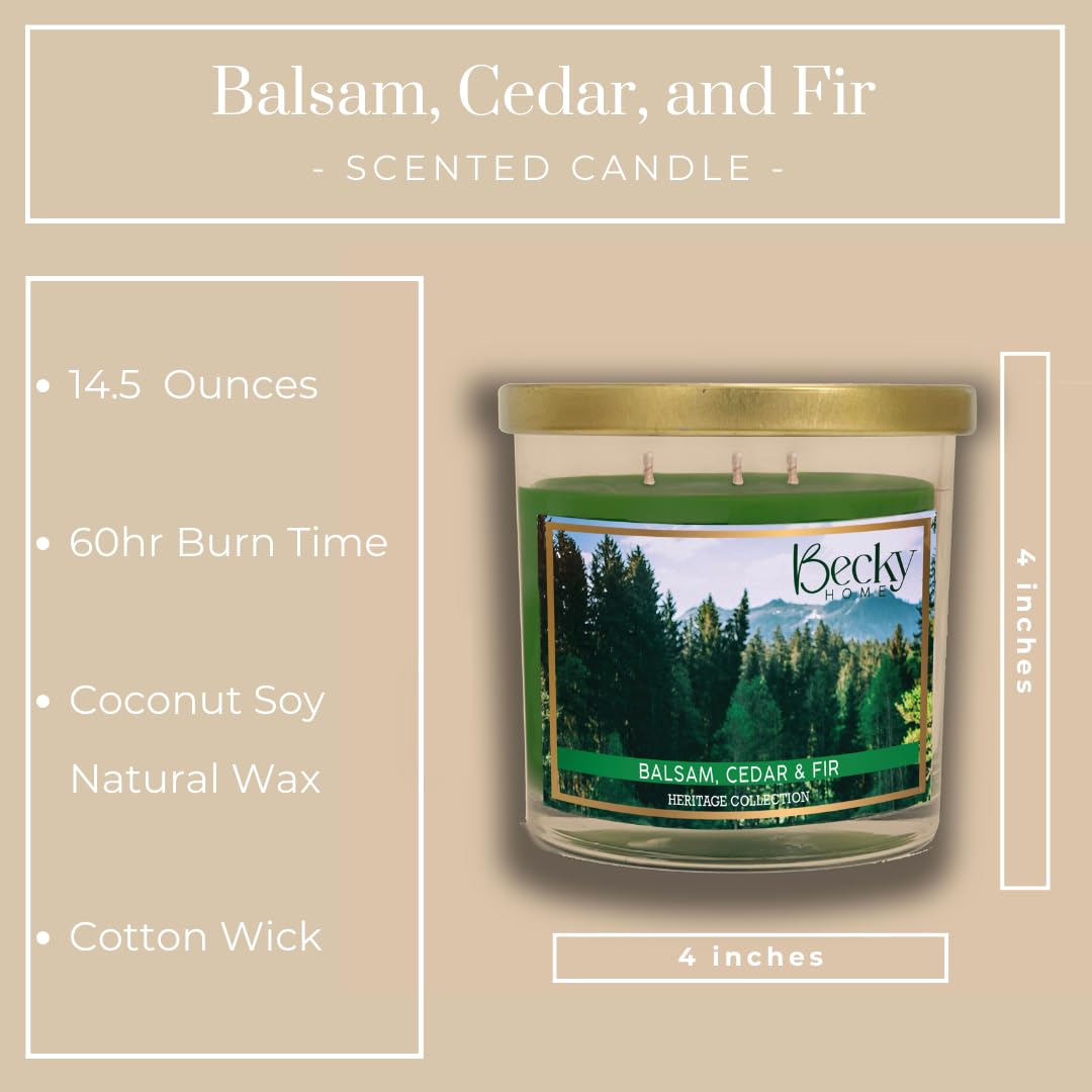 Balsam, Cedar, and Fir, Scented 3-Wick Candle in Glass Jar | Candles for Home | 14.5oz Rustic Home Decor Novelty Candle | 60 Hour Burn Time Candle