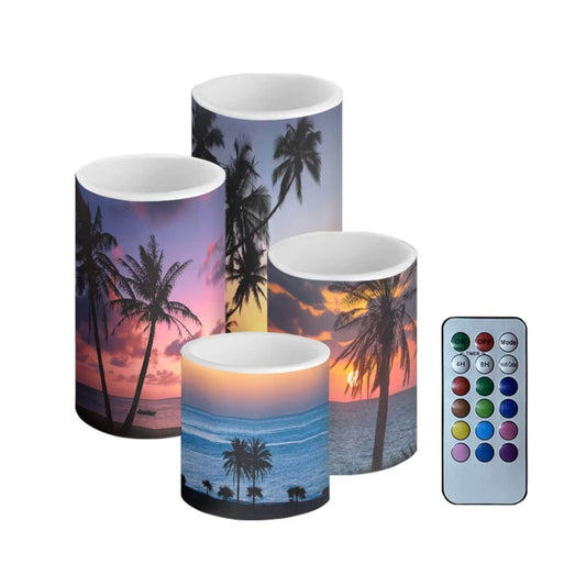 NETILGEN Flameless Light Candles for Home Decor, Battery Operated Candles with Color Changing Timer Remote Control 3'' 4'' 5'' 6'' Fake Pillar Candles Tealights, Coconut Tree Various