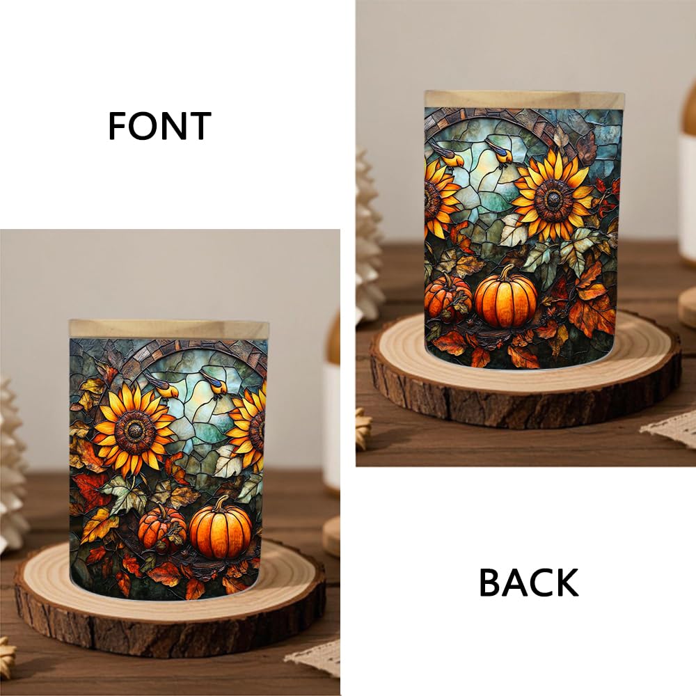 Pumpkin Sunflower Stained Glass Tealight Candle Holder, Autumn Harvest Decorations Candle Jar Tea Light Holder, Tealight Holders Candlesticks Gift for Halloween Christmas Thanksgiving, 3.5x2.8in