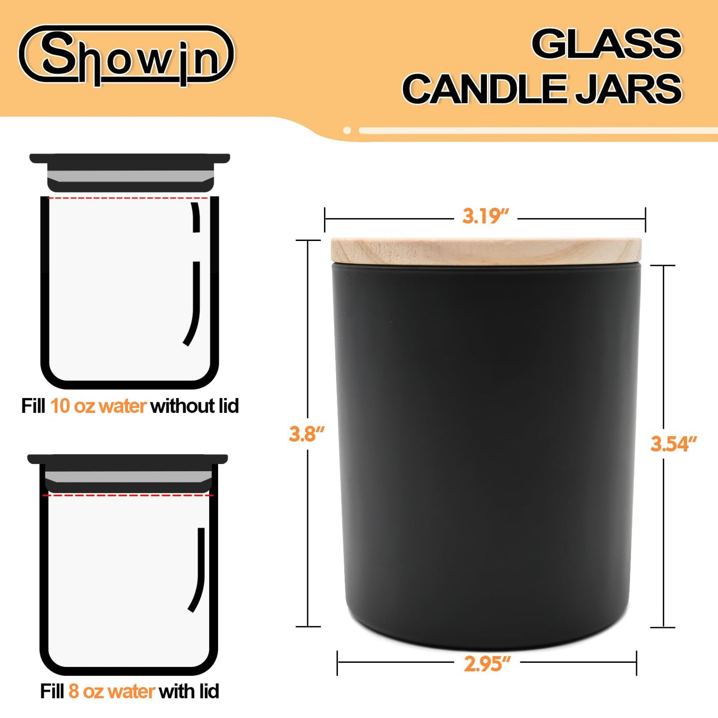 SHOWIN 10 OZ Thick Candle Jars for Making Candles 15 Pcs, Empty Jars with Wood Lids for Candle Making, Sample Container, Matte Black