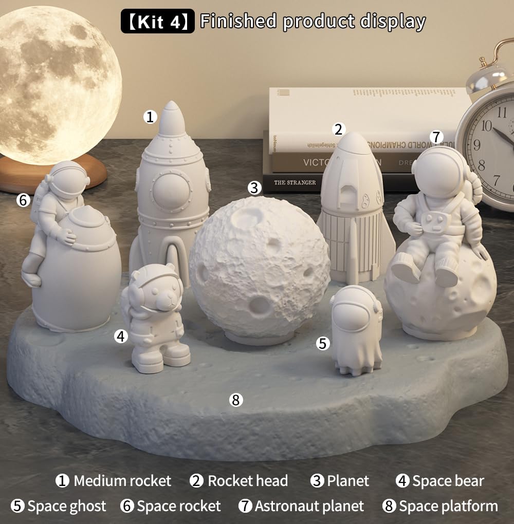 Space Planet Resin Molds Silicone，【12-piece Set】 Epoxy Resin Space Astronaut Silicone molds,3D Resin Spaceballs Molds, Small Rocket Silicone Model, Space Rabbit DIY Gift Sets for Teens (【Kit 5】)