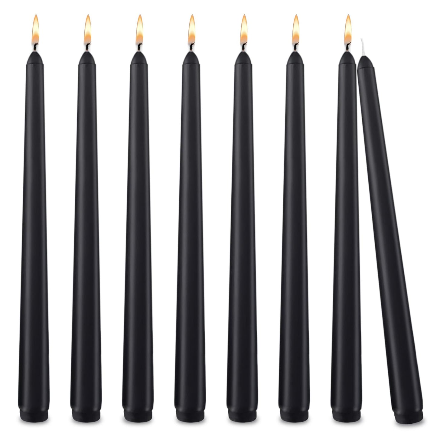 Black Taper Candles 10 inch (H) Dripless, Set of 8 Unscented and Smokeless Taper Candles Long Burning, Paraffin Wax with Cotton Wicks for Burning 8 Hours Time