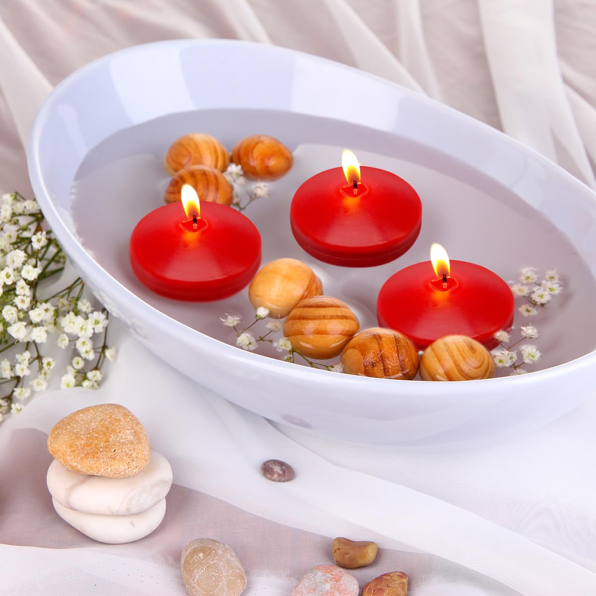 6 Hour 2 Inch Red Burgundy Floating Candles, Small Unscented Dripless Pool Water Wax Floating Candles for Cylinder Vase, Centerpiece at Wedding, Party, Pool, Holiday, 24 Packs