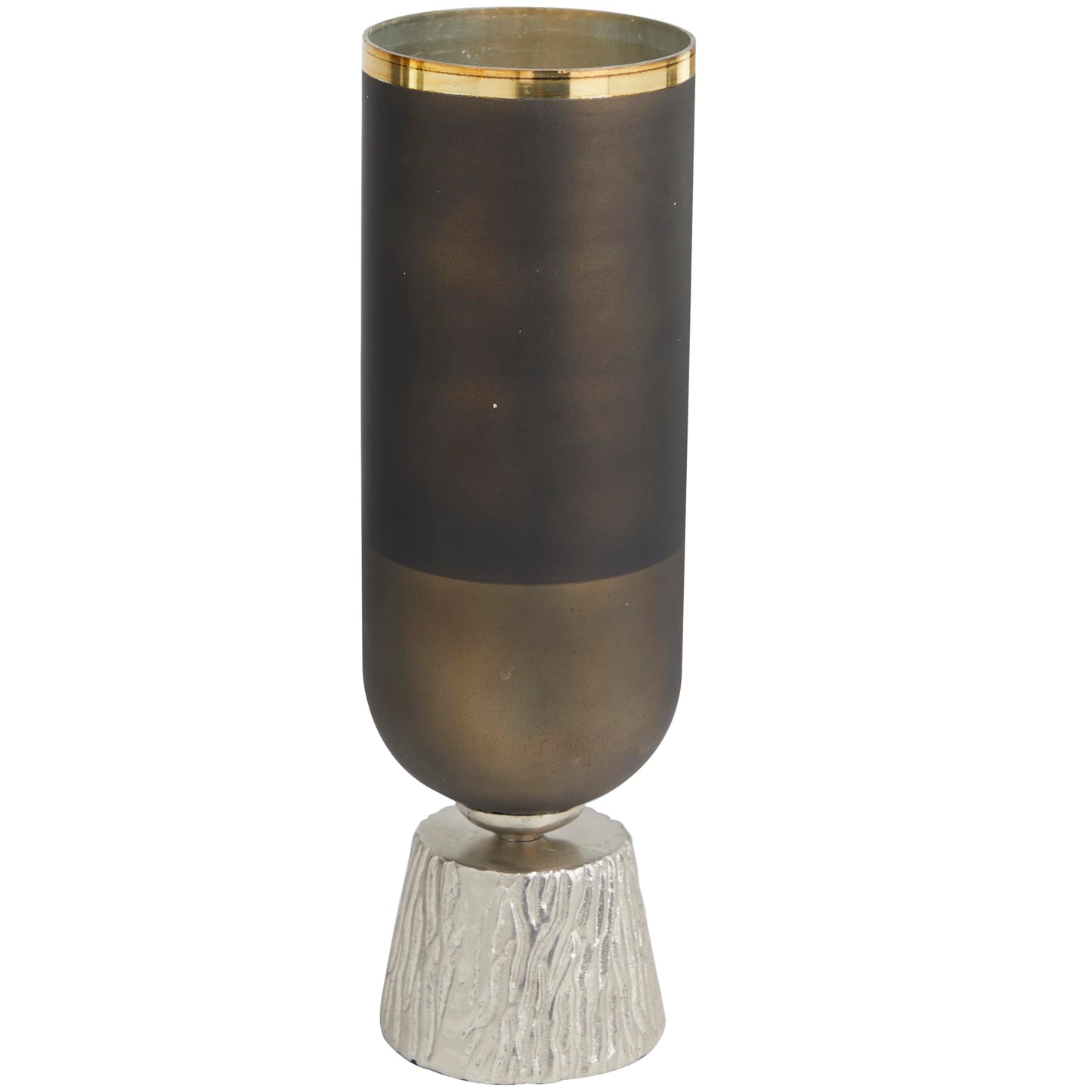Deco 79 Glass Colorblock Candle Holder with Gold Accents and Textured Silver Base, 6" x 6" x 20", Bronze
