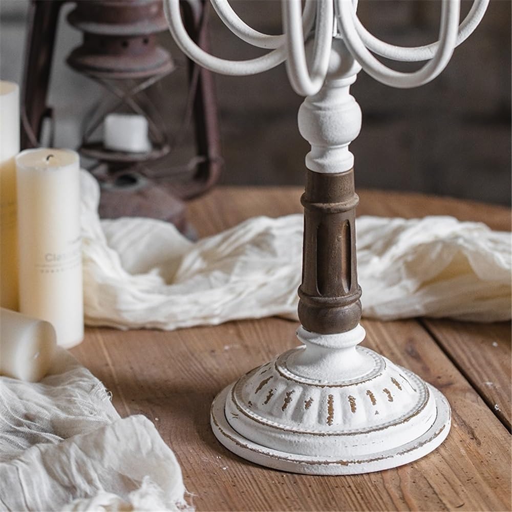 Candle Sticks Holder Retro Old Iron Candlestick Ornaments Flower Shop Wedding Western Restaurant Christmas Decoration Props for Dinner Party Festival(Blue)