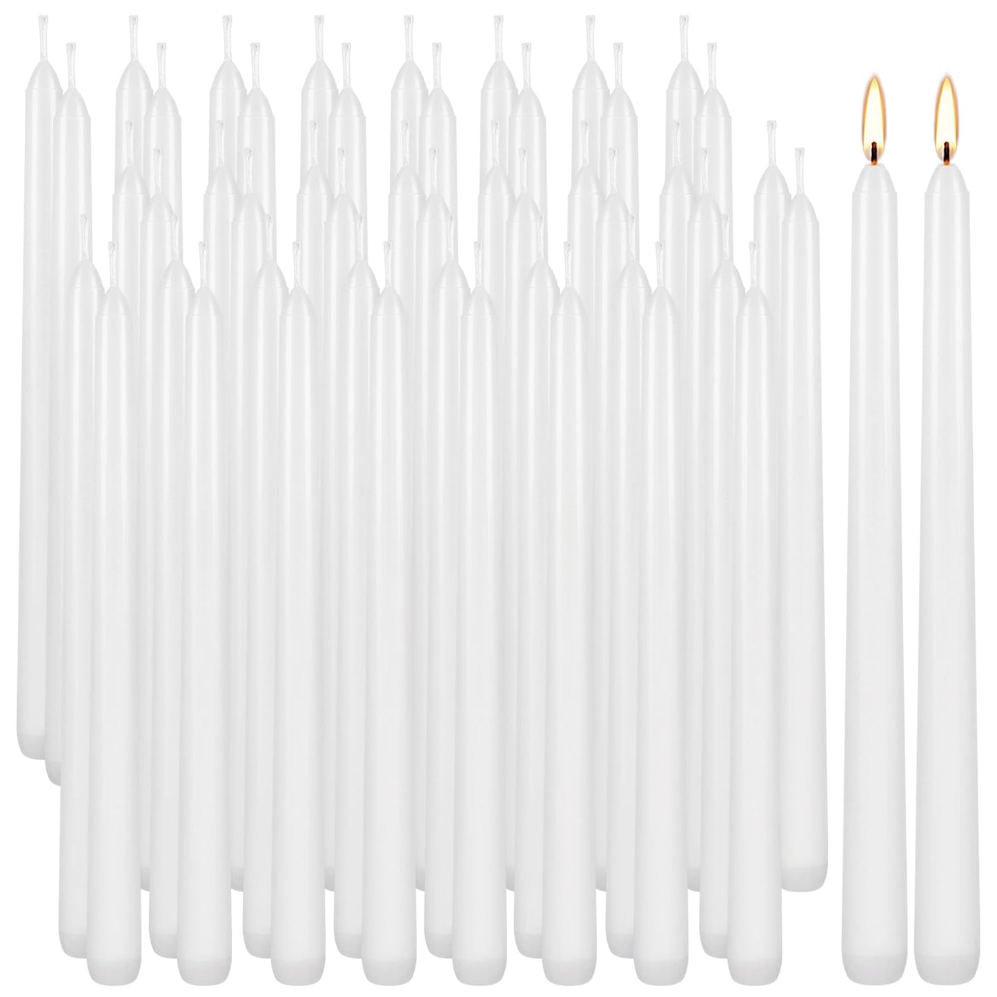 WPONSZU 50 Pack White Taper Candles, 7-8 Hours Burn Time, Unscented, Smokeless and Dripless, 4/5 x 10 Inch for Christmas,Household,Dinner,Wedding,Valentine's Day,Party and Home Décor Candlesticks
