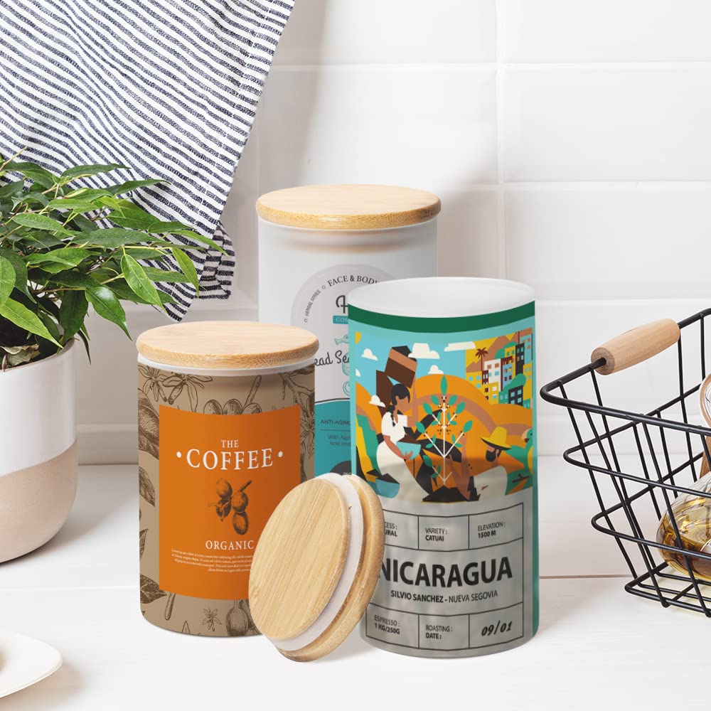 PYD Life Sublimation Storage Jars Glass Blanks Tumbler Food Canisters Frosted 25 OZ with Bamboo Lids Kitchen Containers Sets for Candy,Coffee Tea Sugar,Nuts,for Cricut Mug Tumbler Press 4 Pack