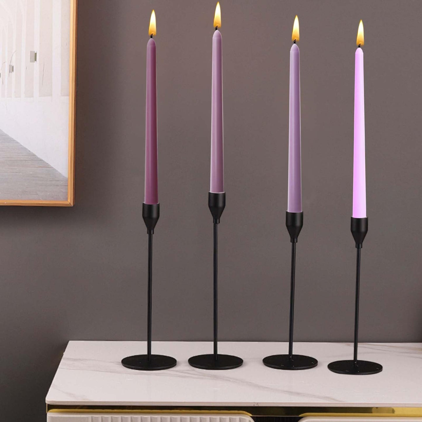 10 inch Purple GradientTaper Candles,Set of 4 Tapered Candle, Tall Candlesticks,Conical Stick Candles,Smokeless,for Home Dinner, Party, Wedding, Halloween, Christmas (Purple Series, 10inch)