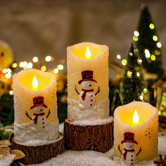 LCZLUMIPRO Snowman Flameless Candles with Remote & Timer - 3 Pcs Winter Battery Operated LED Pillar Candles, Real Wax Electric Candles in Warm White for Christmas Table, Mantel & Home Decor