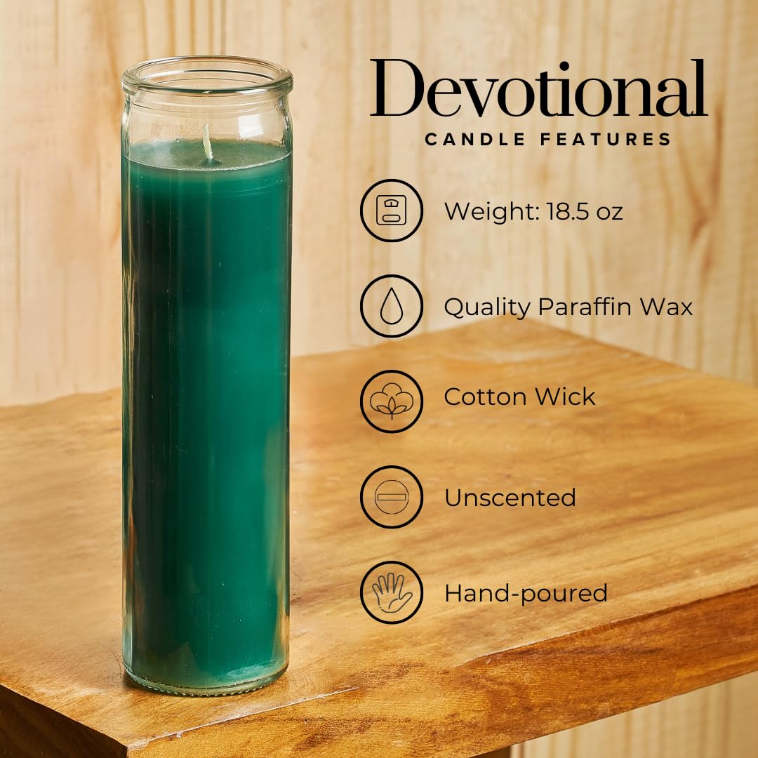 Simply Soson 2x8 inch Green Devotional Candles in Glass Jar - 3 Pack - 90 Hours – Prayer Candle - Tall Pillar Candles for Religious, Memorials, Party Decor