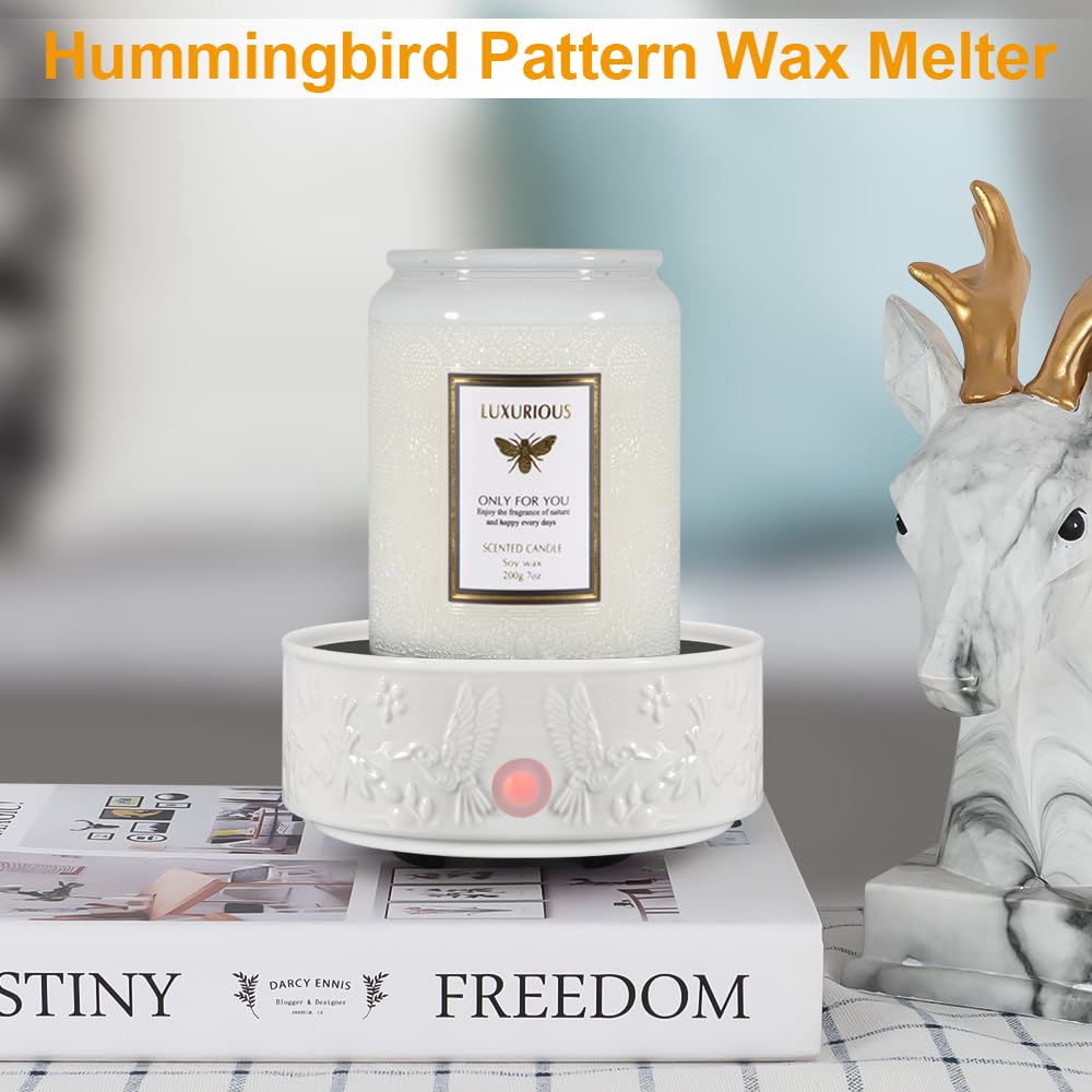 kobodon Wax Melt Warmer for Scented Wax,Ceramic Wax Warmer Fragrances Candle Oils, Home Fragrance Wax Burner,True White Electric Candle Warmer as Gifts for Mom Women(Hummingbird)