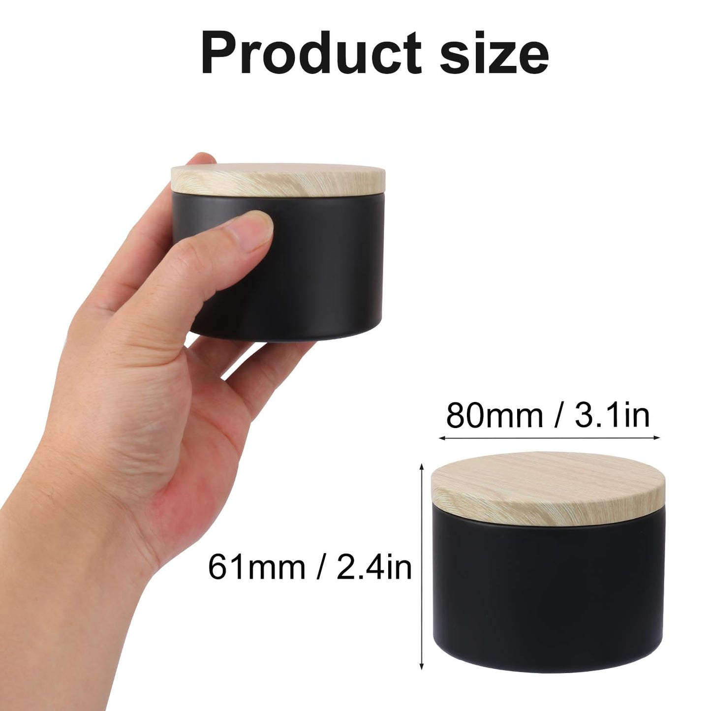 Biugaaufai 24 Pack 8 OZ Black Metal Candle Tins, Round Candle Tins with Wood Grain Lids for DIY Candle Making and Storage