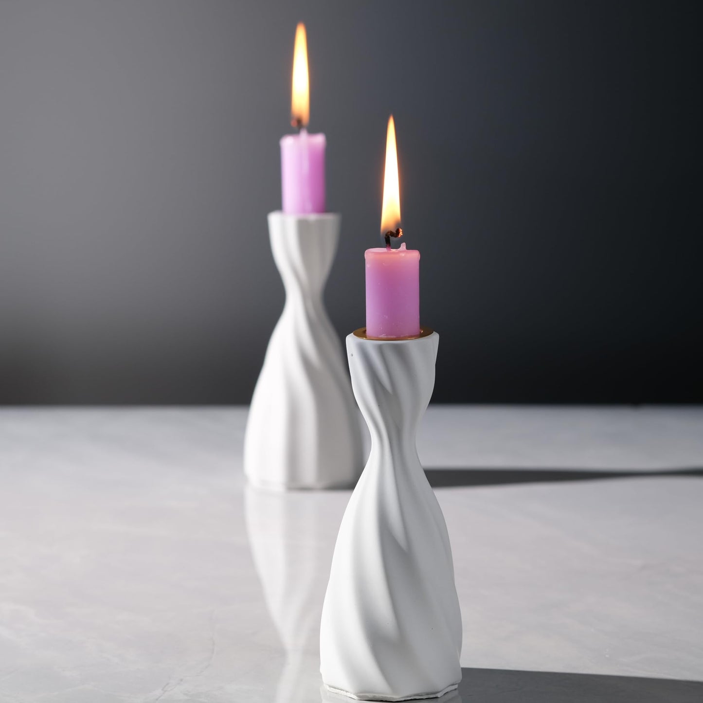 ICNBUYS Twizzle Twist Candle Holder, Decorative Candle Holder for Table Display, Romantic Decoration, Unique Home DÉCOR Aesthetic, Housewarming Gift, Sculpture Candle Stand Set of 2 Cement