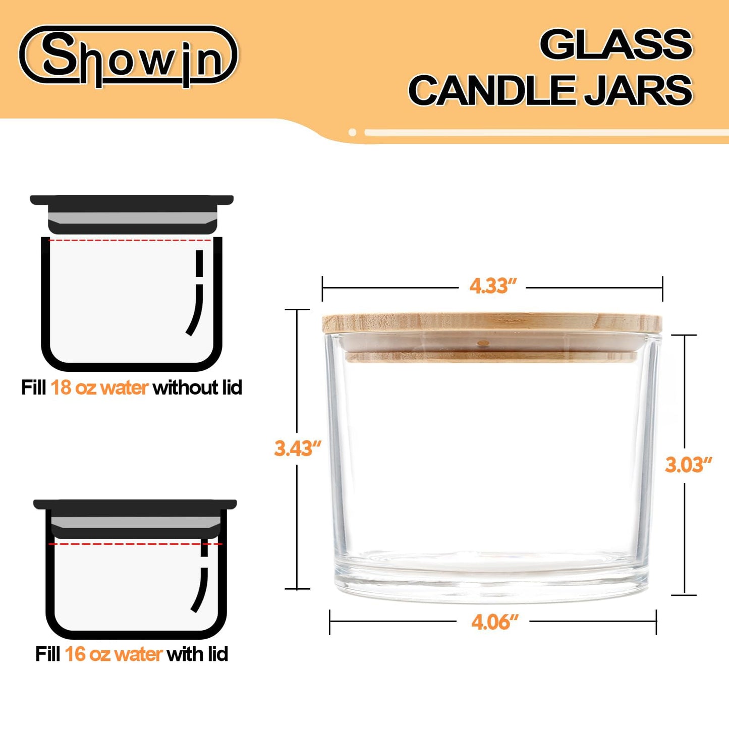 SHOWIN 18 OZ Thick Candle Jars for Making Candles 6 Pcs, Empty Jars with Wood Lids for Candle Making, Sample Container,Clear
