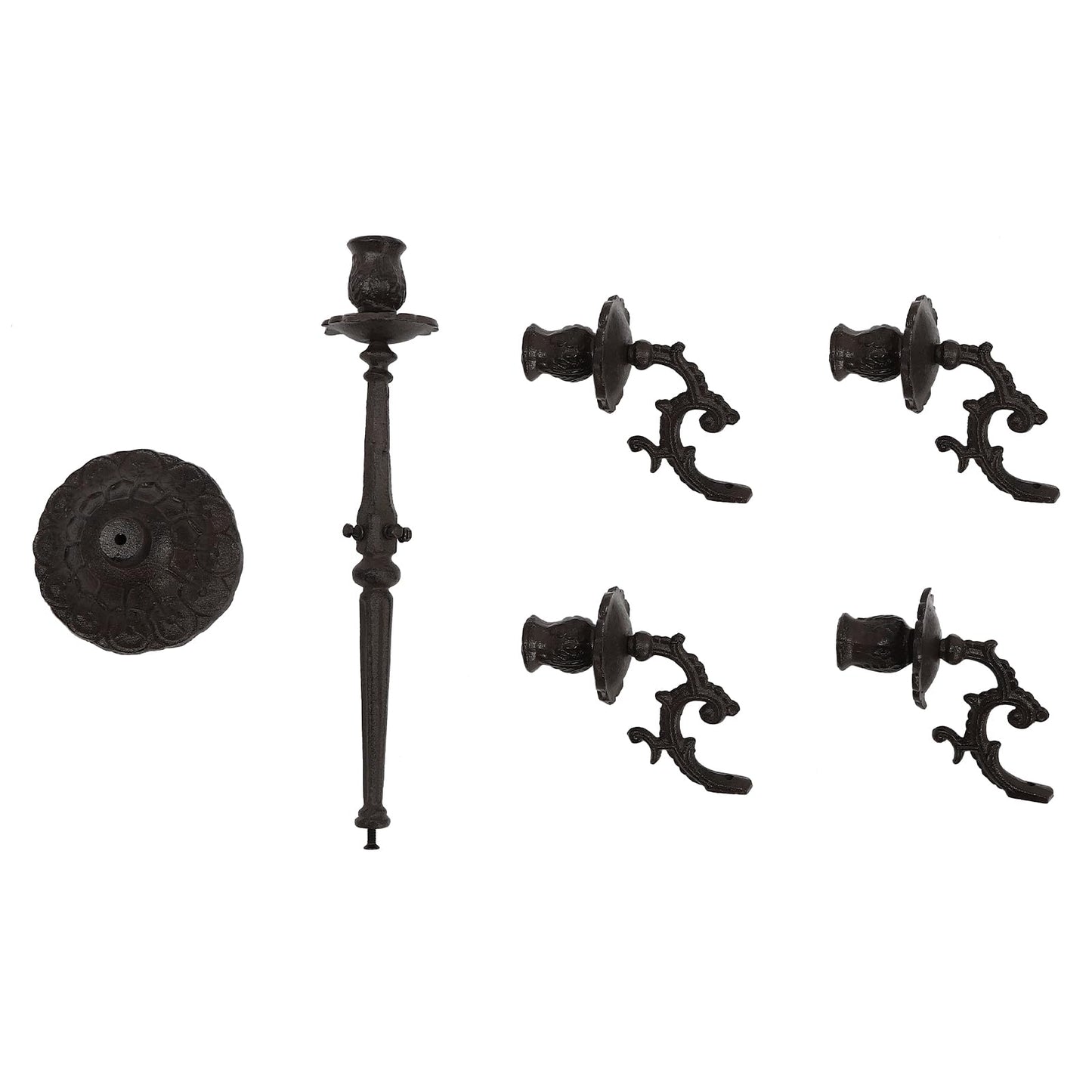 5-Arm Candle Holder, Vintage Candle Holder Set with Scroll Arms, Aged Iron Candelabra with 5-Inch Base, Romantic Table Centerpiece for Wedding, Birthdays, Anniversaries, Christmas, Valentine's Day