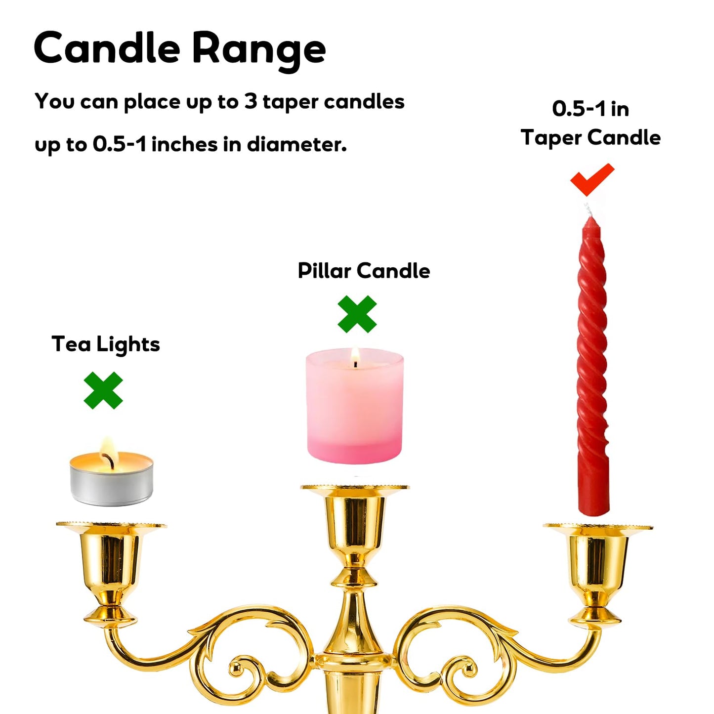 YOUEON Candelabra, Candelabra Candle Holder, Tall Candlesticks Holder, Elegant Taper Candle Holder Centerpiece for Wedding, Church, Halloween, Dining, Home Decor (Gold)
