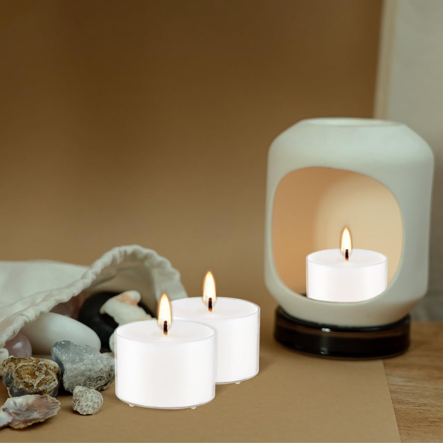 Wfmolcand Set of 50 White Scented Tealight Candles Bulk, Vanilla Fragrance Wax with Clear Container, for Restaurant Dinner Weddings Baby Showers, Long Burning, 8 Hours
