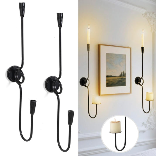 GAKA Large(27 inch) Wall Sconce Candle Holder Set of 2,2 Arm Iron Wall Mount Candle Holder Decorative,Black