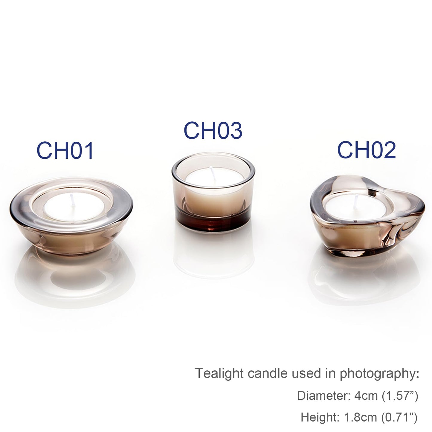 ELIVIA Grey Tealight Candle Holders - Set of 12, Round Chunky Glass Candle Holder, 3" Diameter - CH01 - Tea Grey