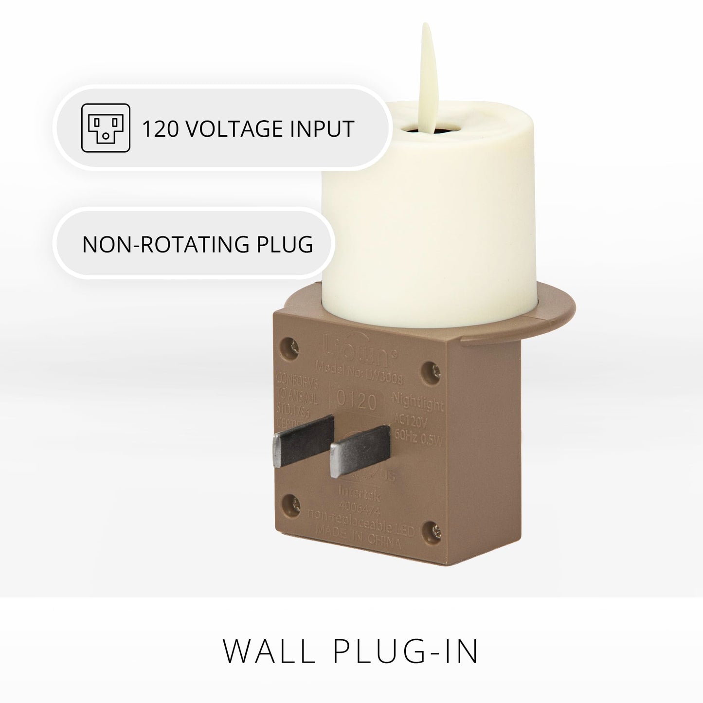 Luminara Flameless Candle Nightlight w/Dusk to Dawn Light Dark Auto Sensor, Timeless Taupe Wall Plug Indoor Night LED Light w/Real-Flame Effect Technology, Bathroom Bedroom Hallway, No Remote Needed