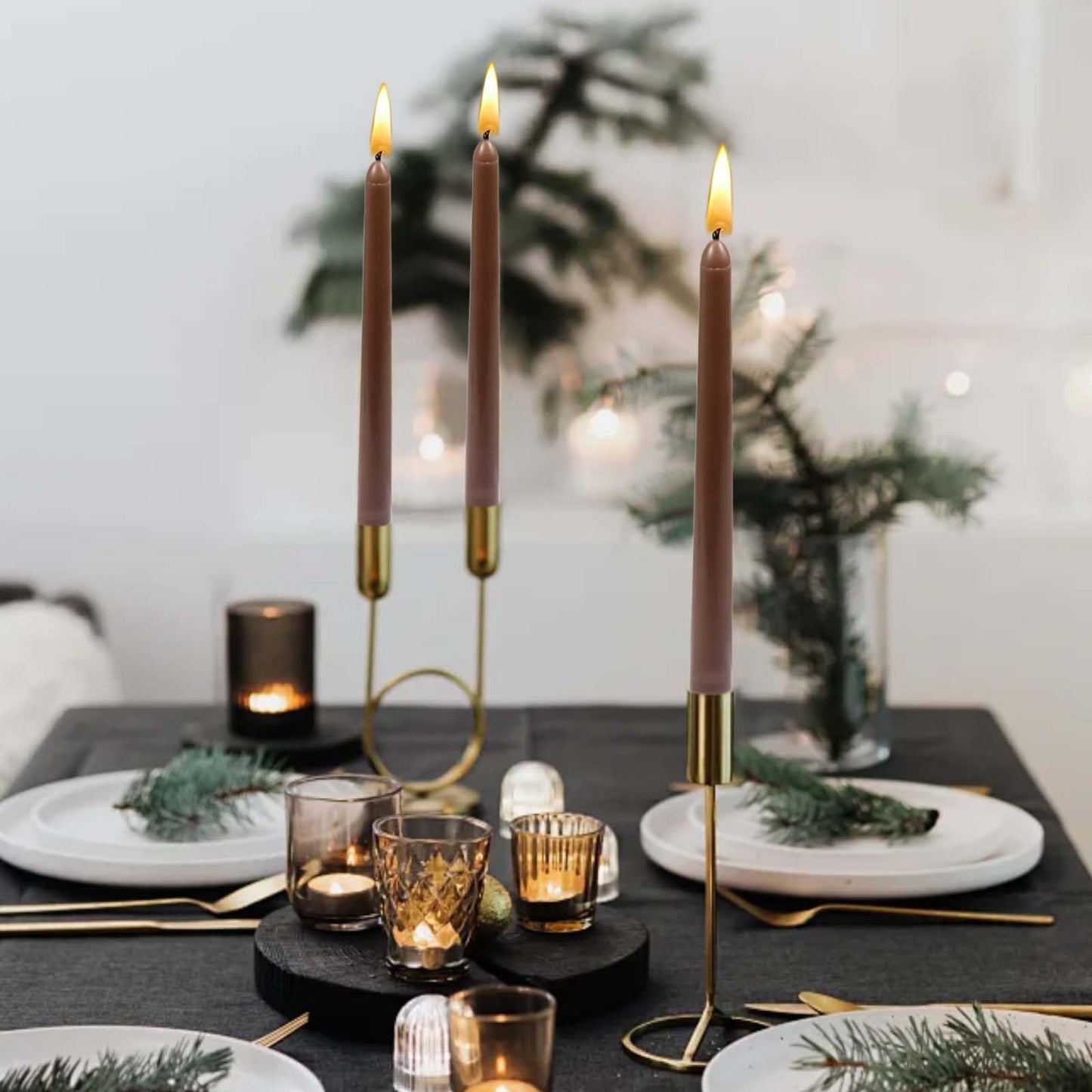 10in Brown Taper Candles Set of 4 Pack Tapered Candle, Tall Candlesticks,for Dinner Party Wedding, Home Decor,Kitchen Decors,Christmas,Halloween (Brown, 10 inch)