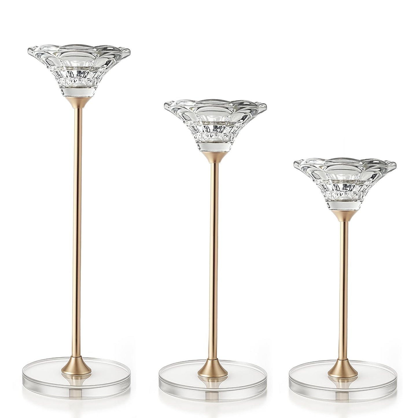 Maleoruigy Candlestick Holders, Crystal 2 in 1 Taper and Pillar Candle Holders, Set of 3 Clear Glass Candle Holder, Decorative Candle Holder Candelabra for Home Decor, Wedding, Party, Anniversary