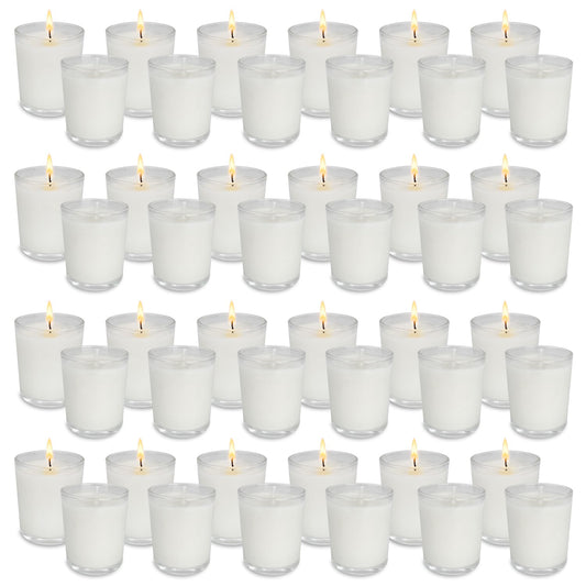 48 Pack Unscented Clear Glass Filled Votive Candles. Hand Poured Wax Candle Ideal Gifts