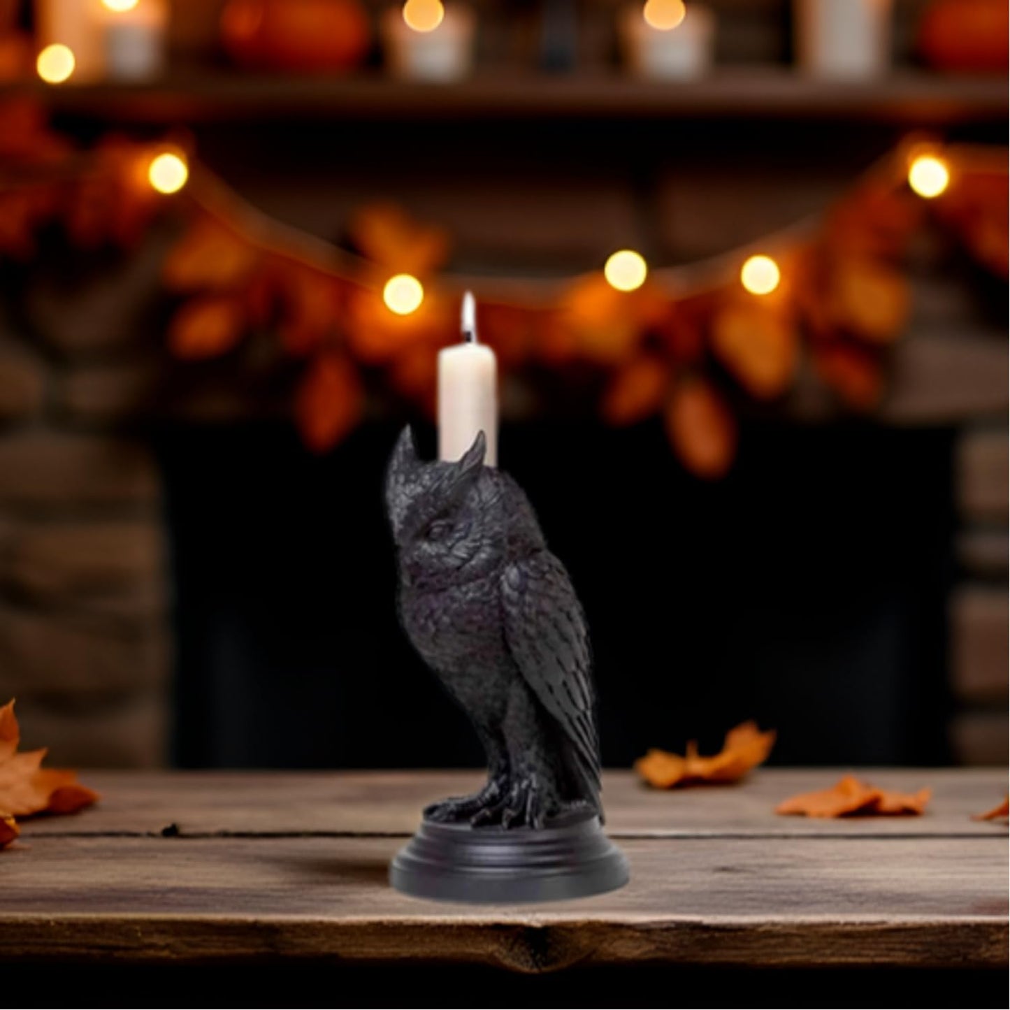 Gothic Black Owl Candle Holder Statue,Resin Cat Candlestick Holder,Halloween Gothic Tabletop Decor for Home,Dining Table & Party,Witchy Cat Figurine Gift (owl)