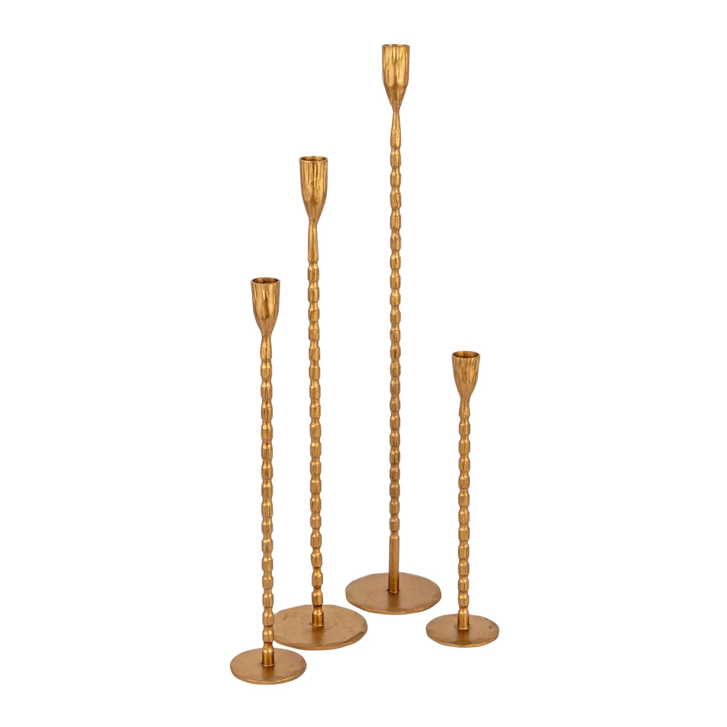 Creative Co-Op 4-Piece Hand-Forged Cast Metal Taper Holders, Gold Finish