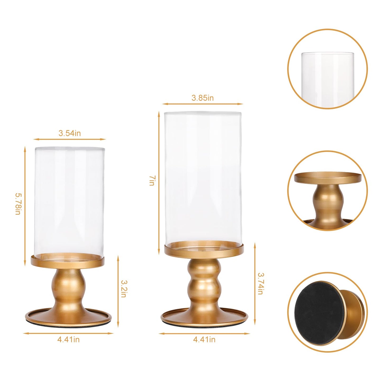 NITIME 4Pcs Hurricane Candle Holder for Pillar Candles, Gold Candle Holders with Clear Glass Sleeve for Table Centerpieces,Pillar Candle Holders for Home Decor, Wedding, Holiday and Party Decor