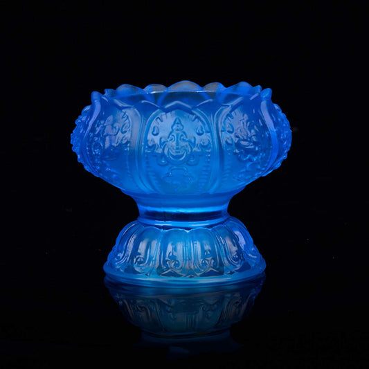 Vintage Glass Tealight Candle Holder with Base, Colored Lotus Shape Decorative Candelabra, Thanksgiving Candlestick Holders, Buddha Lamp Candle Holder ( Color : Blue )