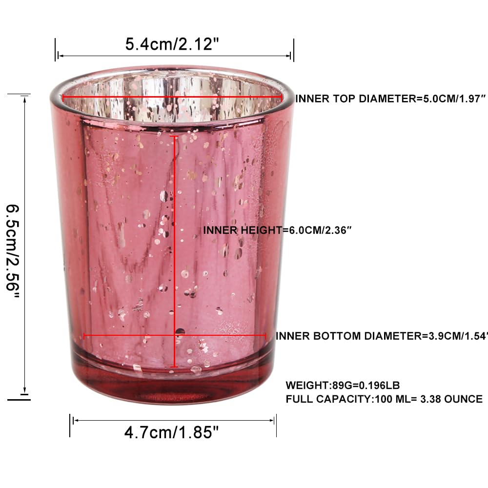 BTGLLAS Pink Mercury Glass Tea Light Holders Set of 36 - Elegant Votive Candle Holders for Weddings, Showers and Home Decor - Perfect for Table Centerpieces and Parties (Glass, Pink)