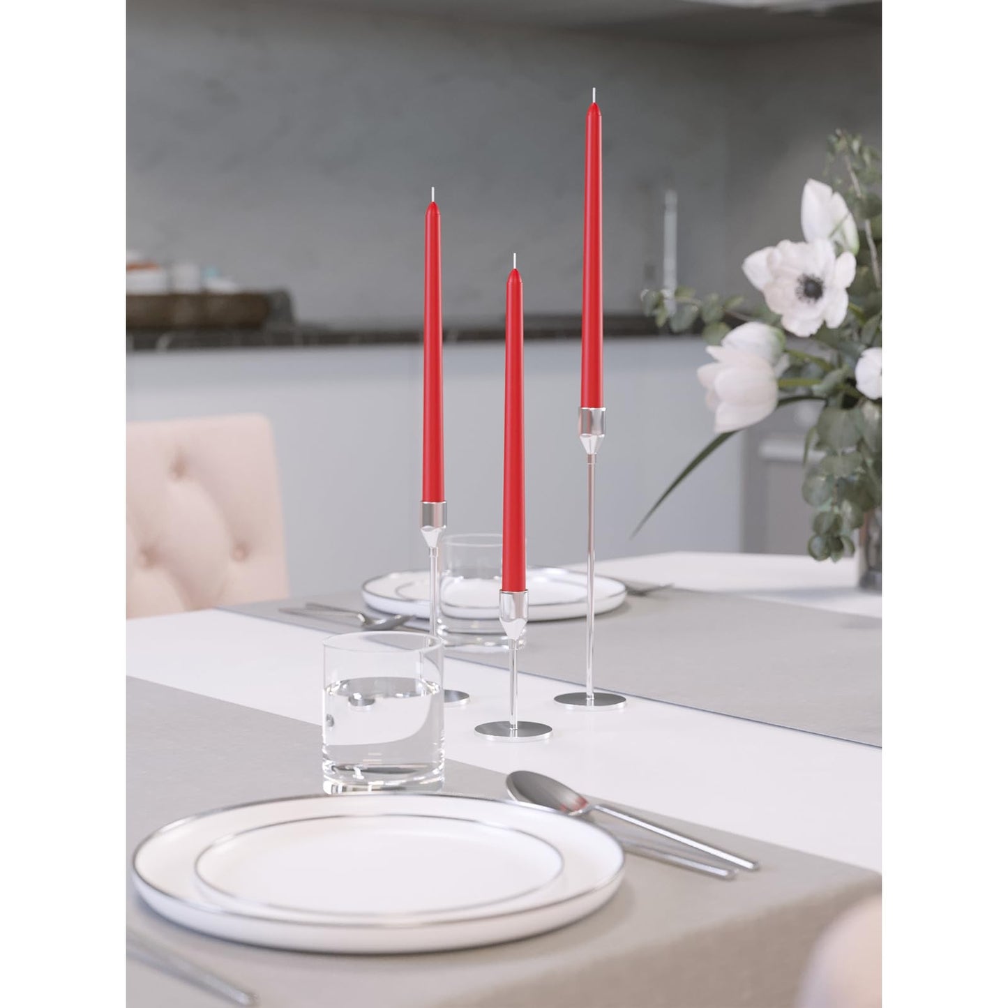 CANDWAX 10 inch Red Taper Candles Set of 4 - Unscented Smokeless Dripless Long Burning Candlesticks - Perfect as Taper Candlesticks for Dinner or Holiday Home Decor - Red Candle Sticks