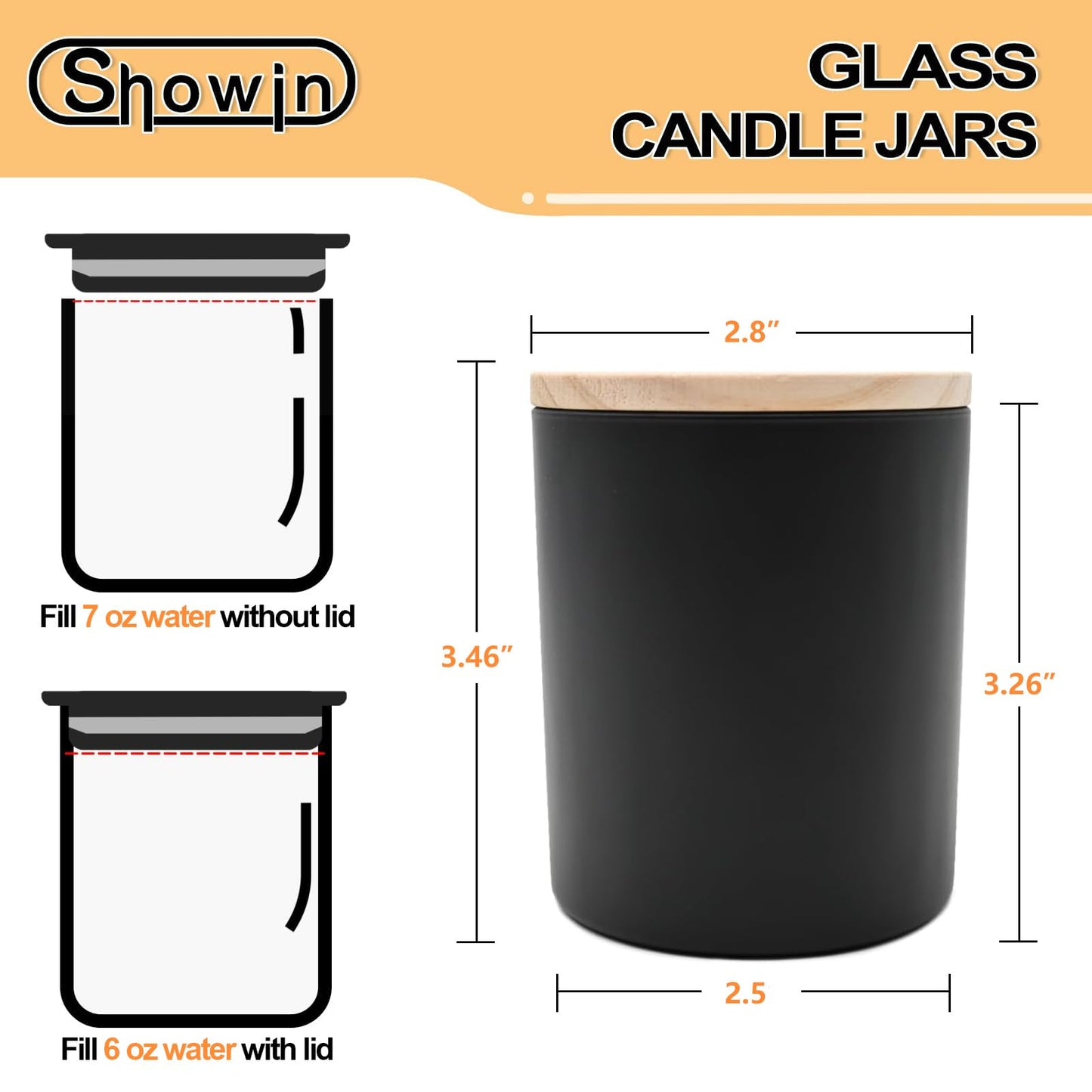 SHOWIN Thick Candle Jars for Making Candles 20 Pcs, 7 OZ Empty Jars with Wood Lids for Candle Making, Sample Container, Matte Black