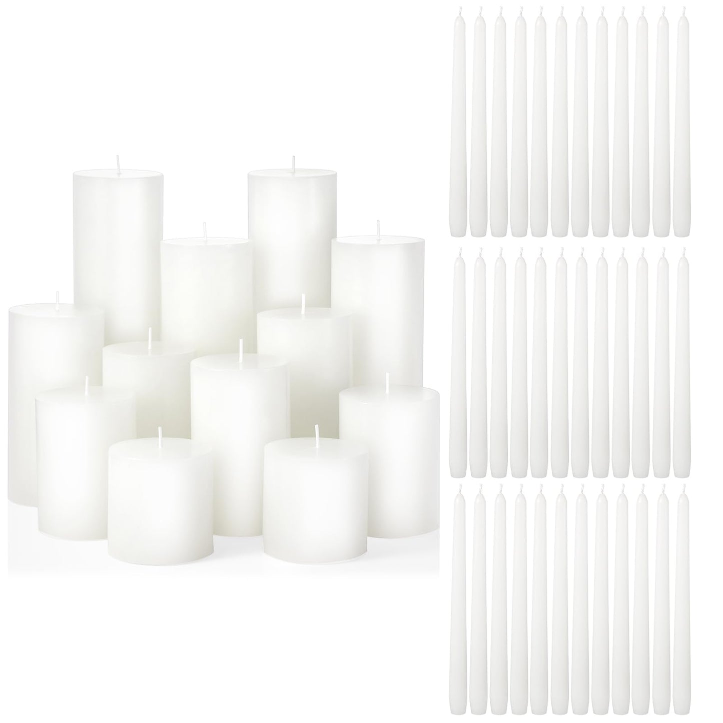 MTLEE 54 Pcs Unity Candles Set for Christmas Unity 4" 5" 6" White Pillar and 10'' Taper Candles Bulk Ceremony Wedding Decorations Accessories for Banquet Party Centerpiece Dining Home Decor