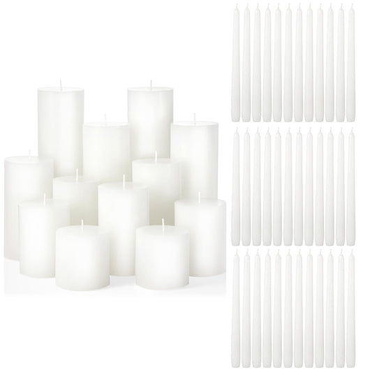 MTLEE 54 Pcs Unity Candles Set for Christmas Unity 4" 5" 6" White Pillar and 10'' Taper Candles Bulk Ceremony Wedding Decorations Accessories for Banquet Party Centerpiece Dining Home Decor