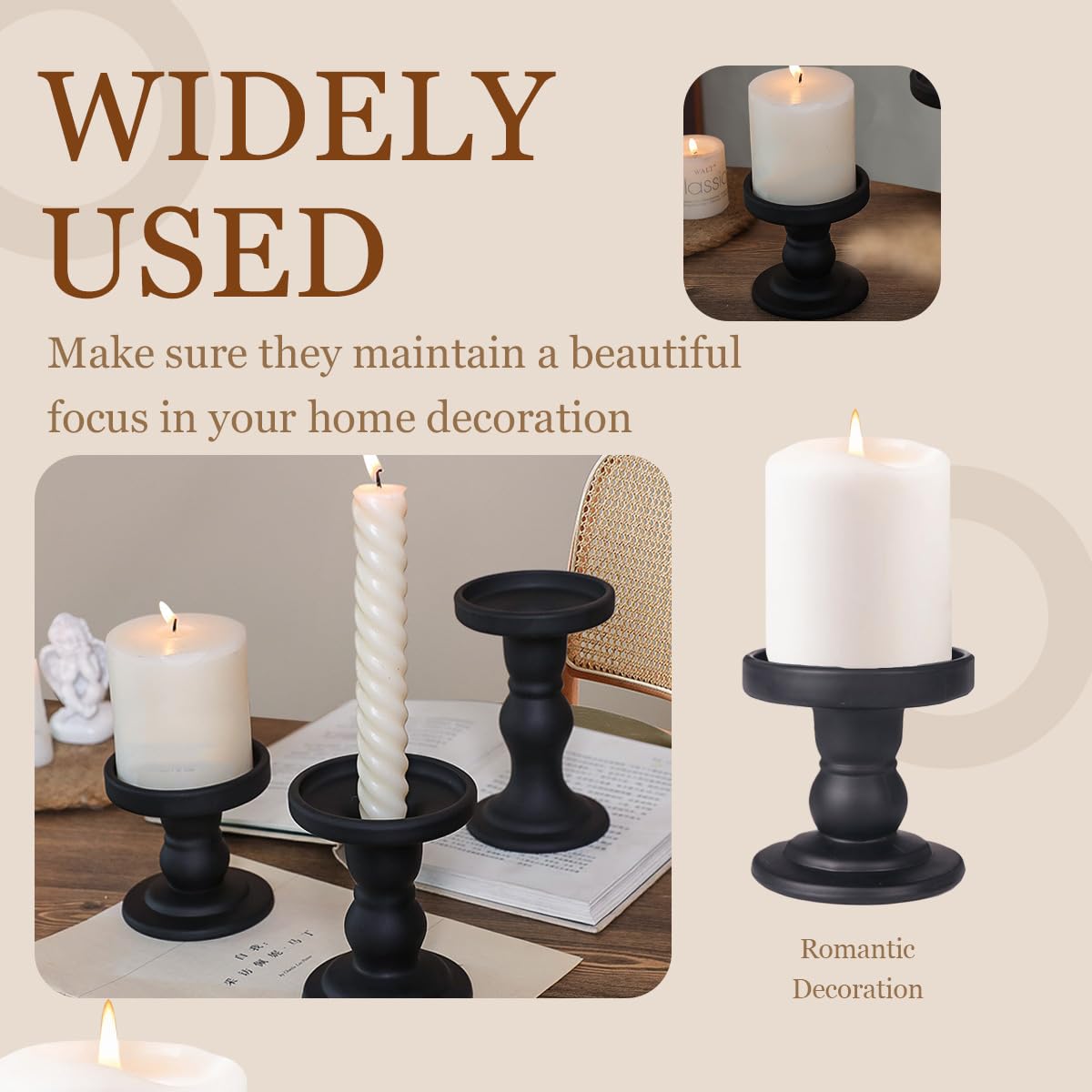 Glass Candle Holders Black Pillar Taper Candlestick Tealight Candle Holder Stand for Home Dinner Table Wedding Centerpieces Home Decoration(Without Candles)