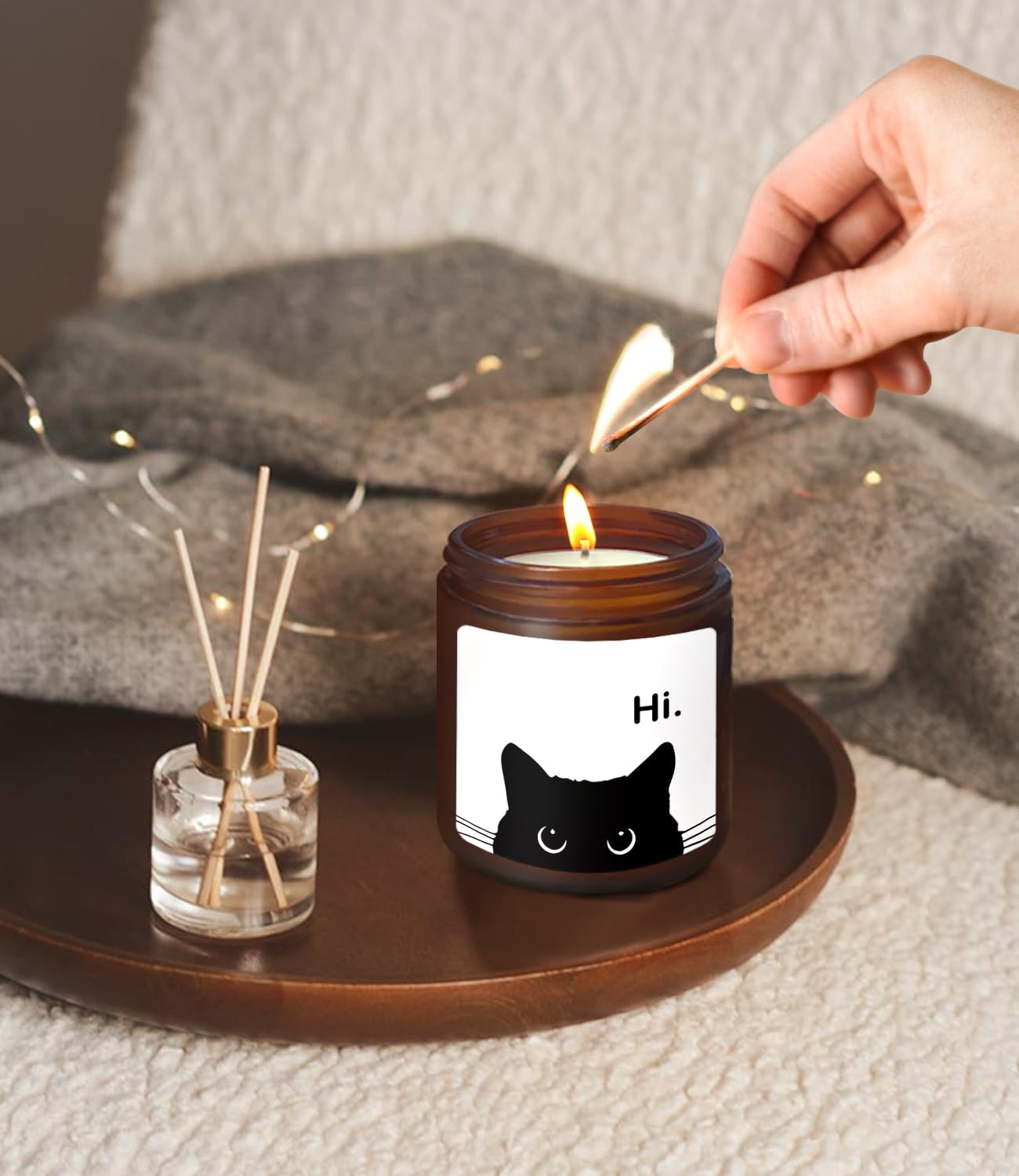 ISANOU Cat Candle,Gifts for Cat Lovers,Cat Mom Cat Lady Gifts,Cat Owner Gifts,Black Funny Cat Themed Gifts for Women,Cedar Fragrance Scented Candles,8 oz