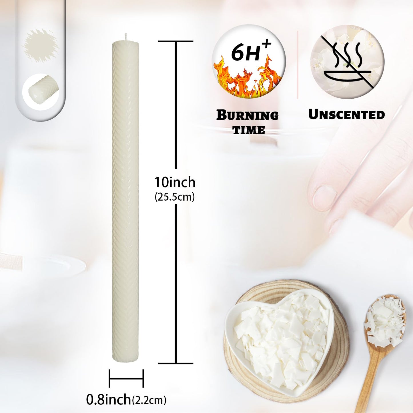 Unscented Long Spiral Taper Candle Handmade Dripless Milk White 10 Inch Smokeless Tall Twisted Candlesticks Elegant Wave Design for Home Wedding Festive Décor
