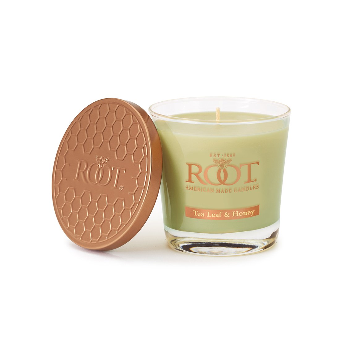 Root Candles Scented Candles Honeycomb Veriglass Premium Handcrafted Beeswax Blend Candle, Small, Tea Leaf & Honey