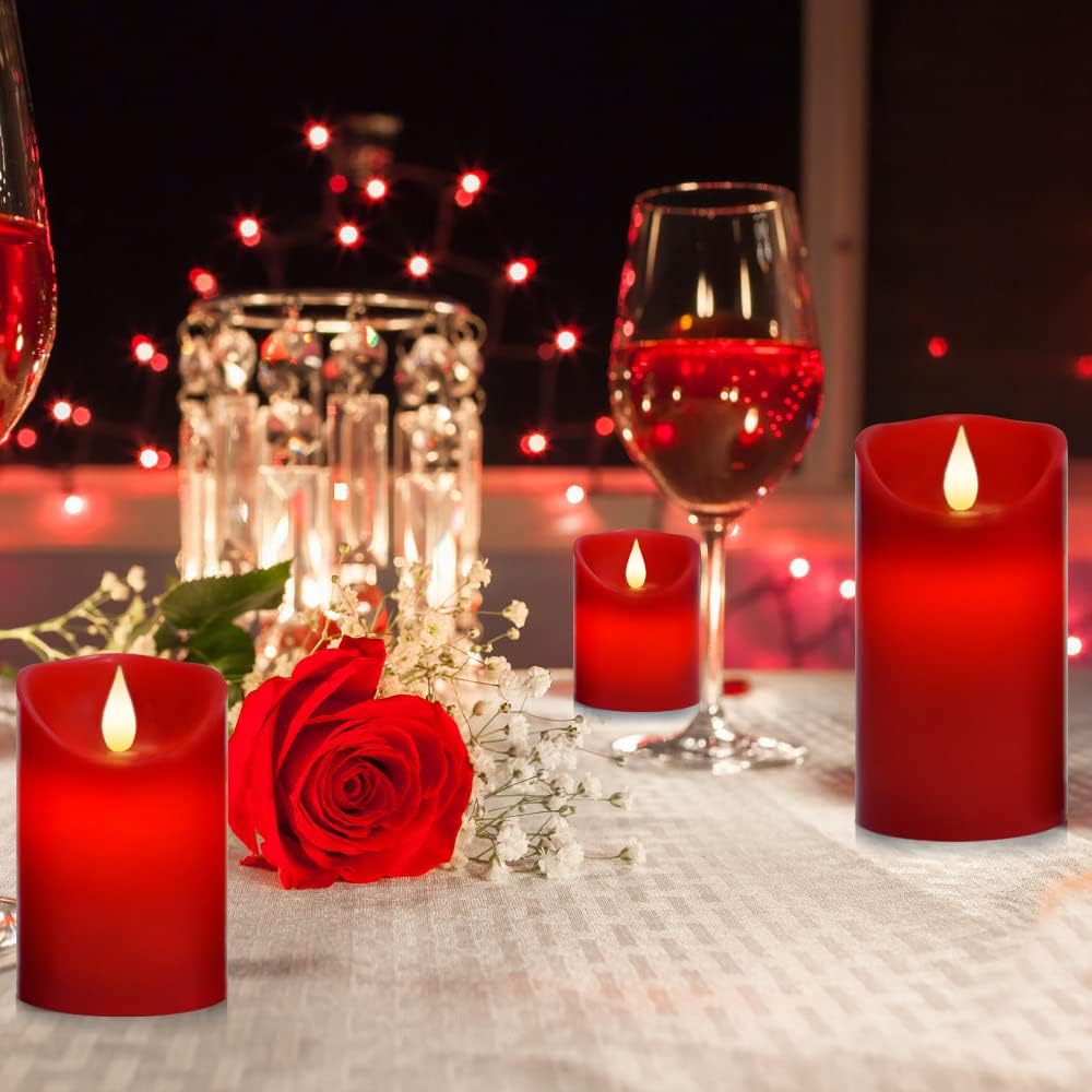 Tappovaly Flameless LED Battery Operated Candles,3Pack Flickering Realistic Pillar Electric Powered Real Wax Candle with Remote Control and Cycle Timer for Halloween,Wedding,Fall,Home Decoration(Red)
