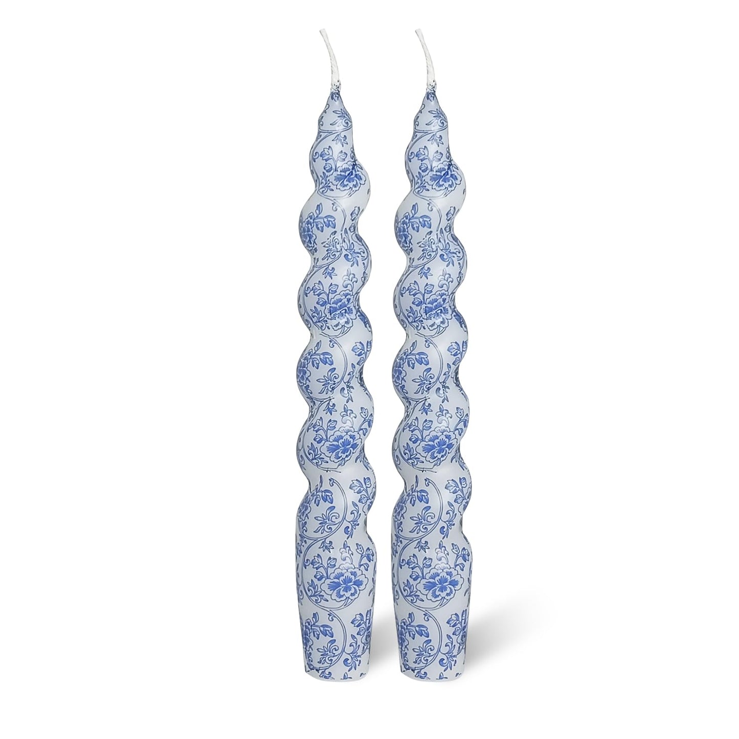 Print Taper Candles Dripless Candlesticks - 2 Pack Handmade Blue Flower Candle Long Spiral Candle Sticks - 7.5 inches Tapered Candles for Home Party Wedding Restaurant Holiday Decor