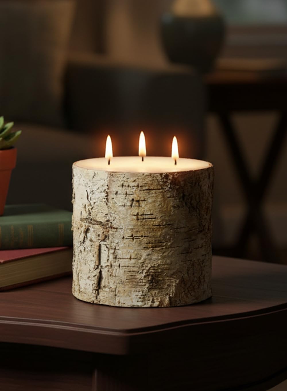 Serene Spaces Living Birch Bark Candle – Pillar Style Candle Brings Nature Indoors, Ideal for Weddings, Parties, Events, Restaurants, Home Decor, 6" Diameter & 6" Tall