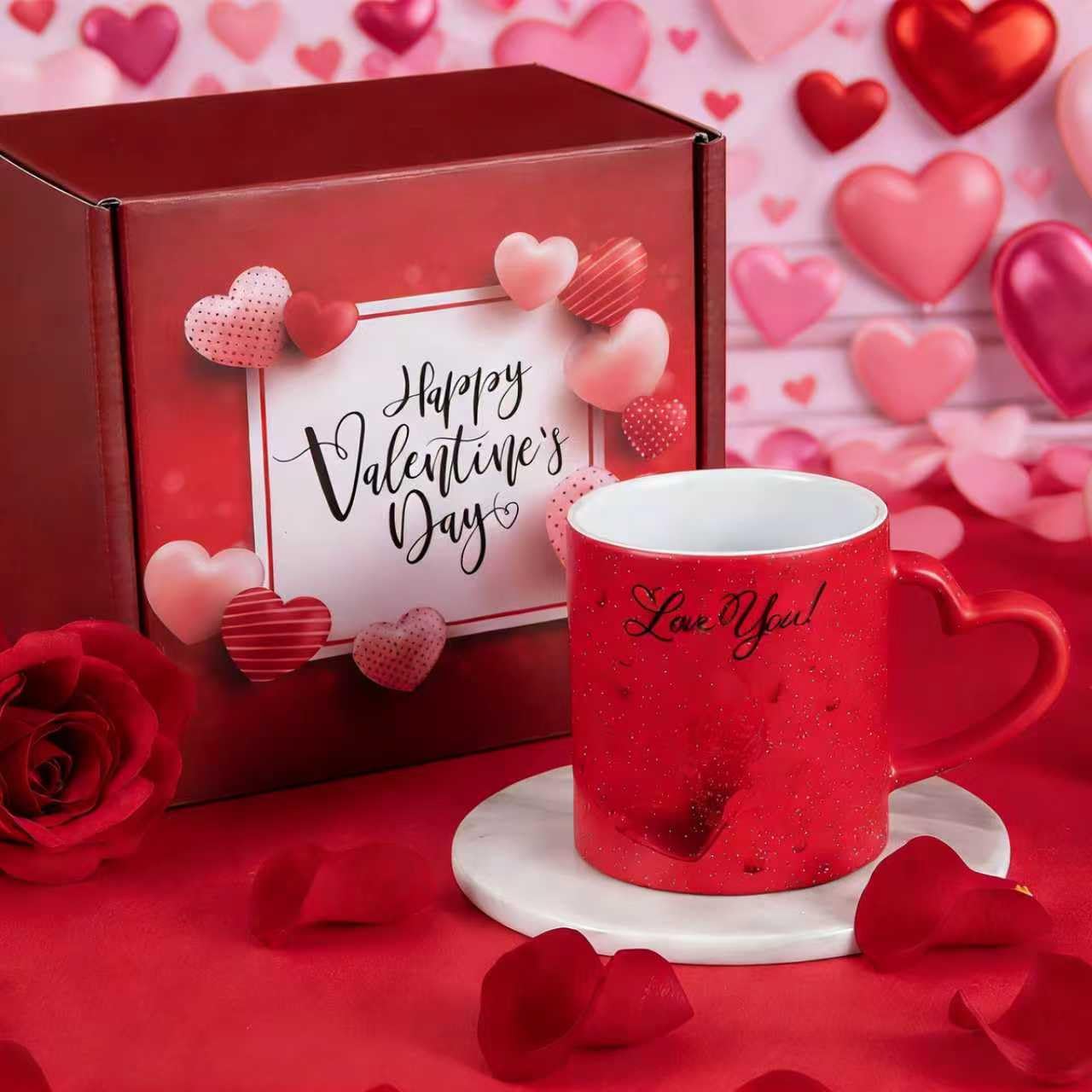 Valentine's Day Gifts for Wife Girlfriend Lover Her Women, Love You Romantic Red Gifts Set, Wedding & Engagement Gift Basket, Unique Present for Wedding Engagement Anniversary Bulk Box Set 12 oz Mug