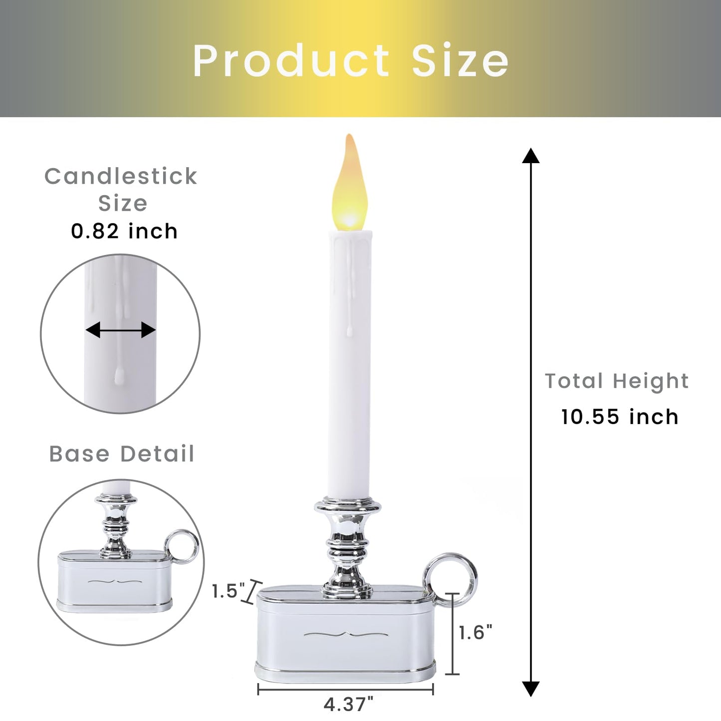 LitTerra Window Candles Battery Operated with Timer 8 Hours on and 16 Hours Off Led Warm White with Flicker Flame