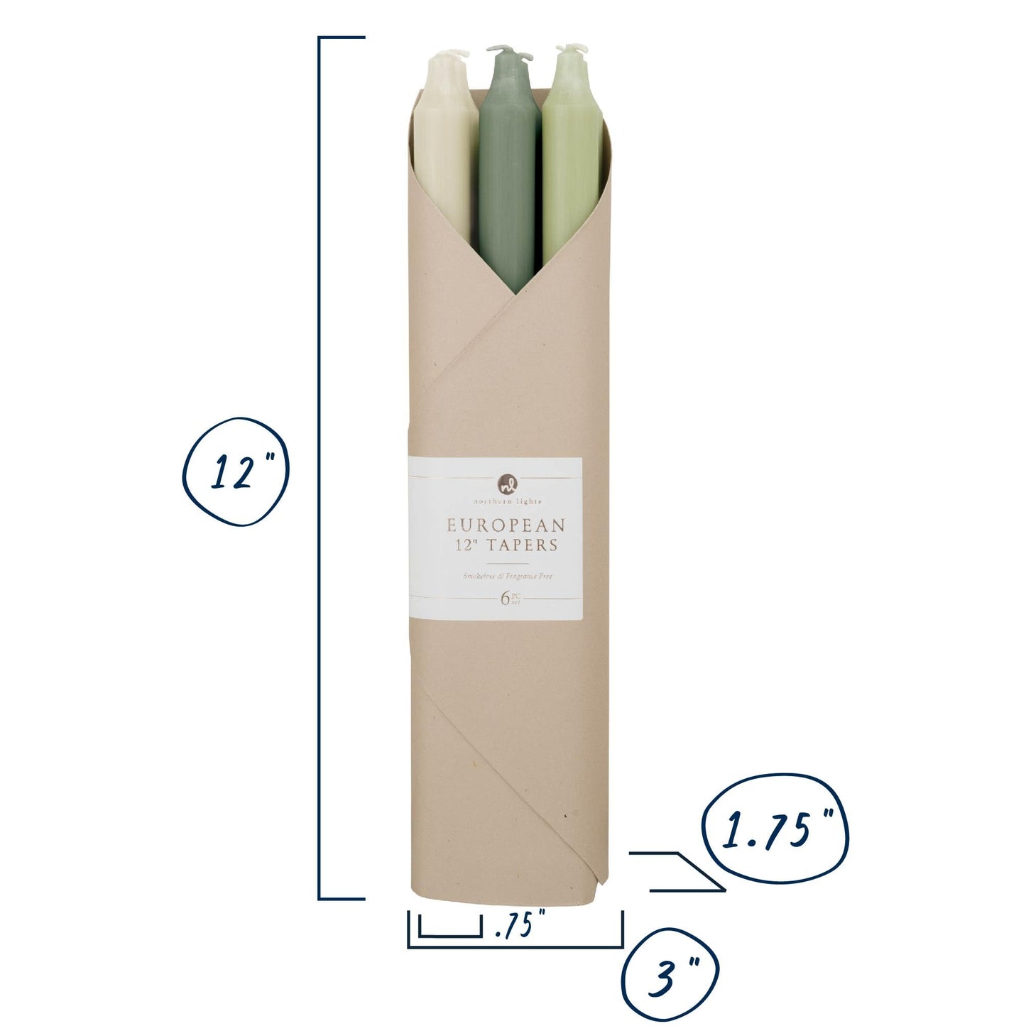 Northern Lights Candles - 12" 6pk Taper Combo - Cottage Vines - 72750