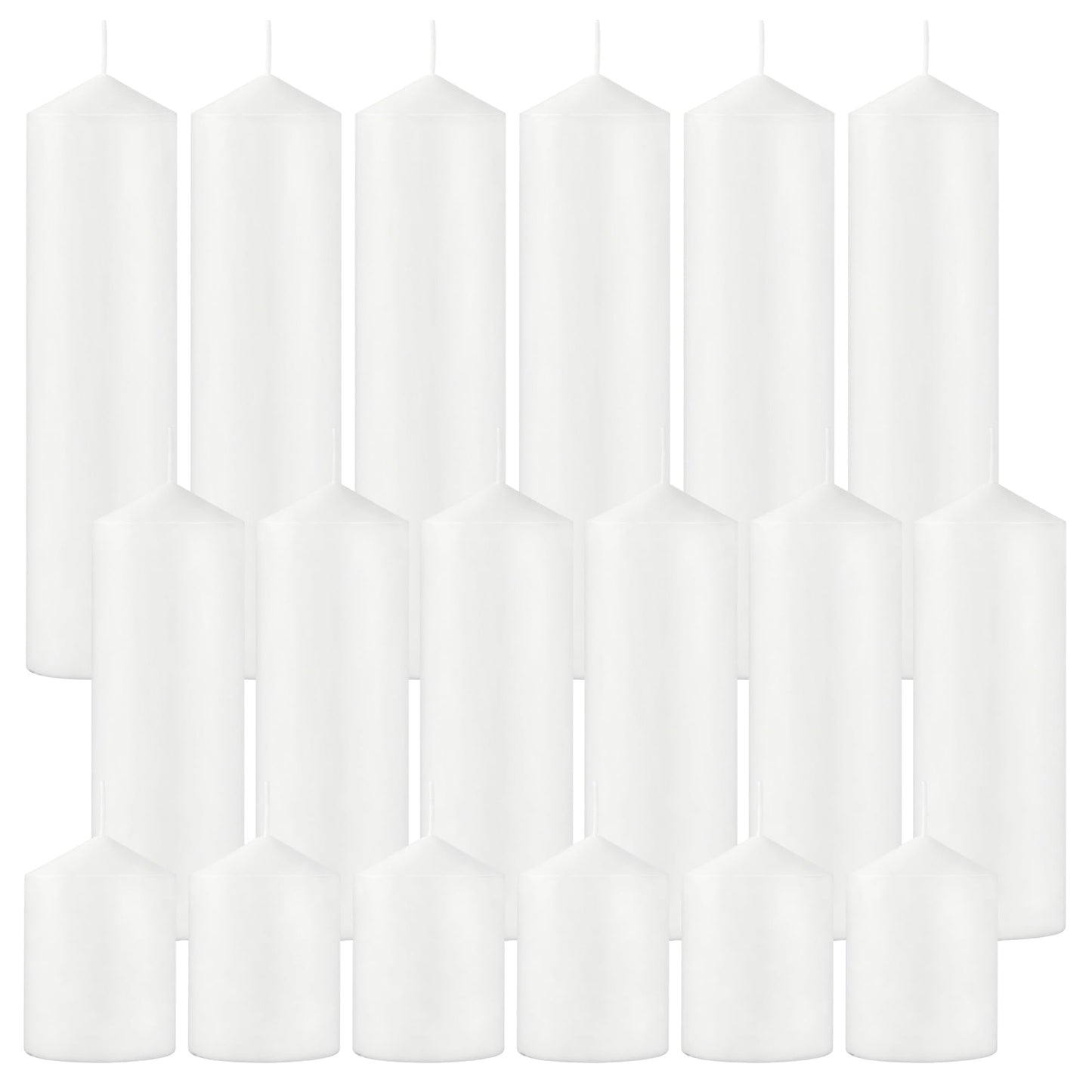 CCXTNQS 18 Pcs White Pillar Candles, 3 Size Set 2 x 3/6/8 Inch Unscented Dripless Smokeless Long Burning Candles for Wedding Decor, Candle Centerpieces for Tables, Home and Holiday Display Bulk