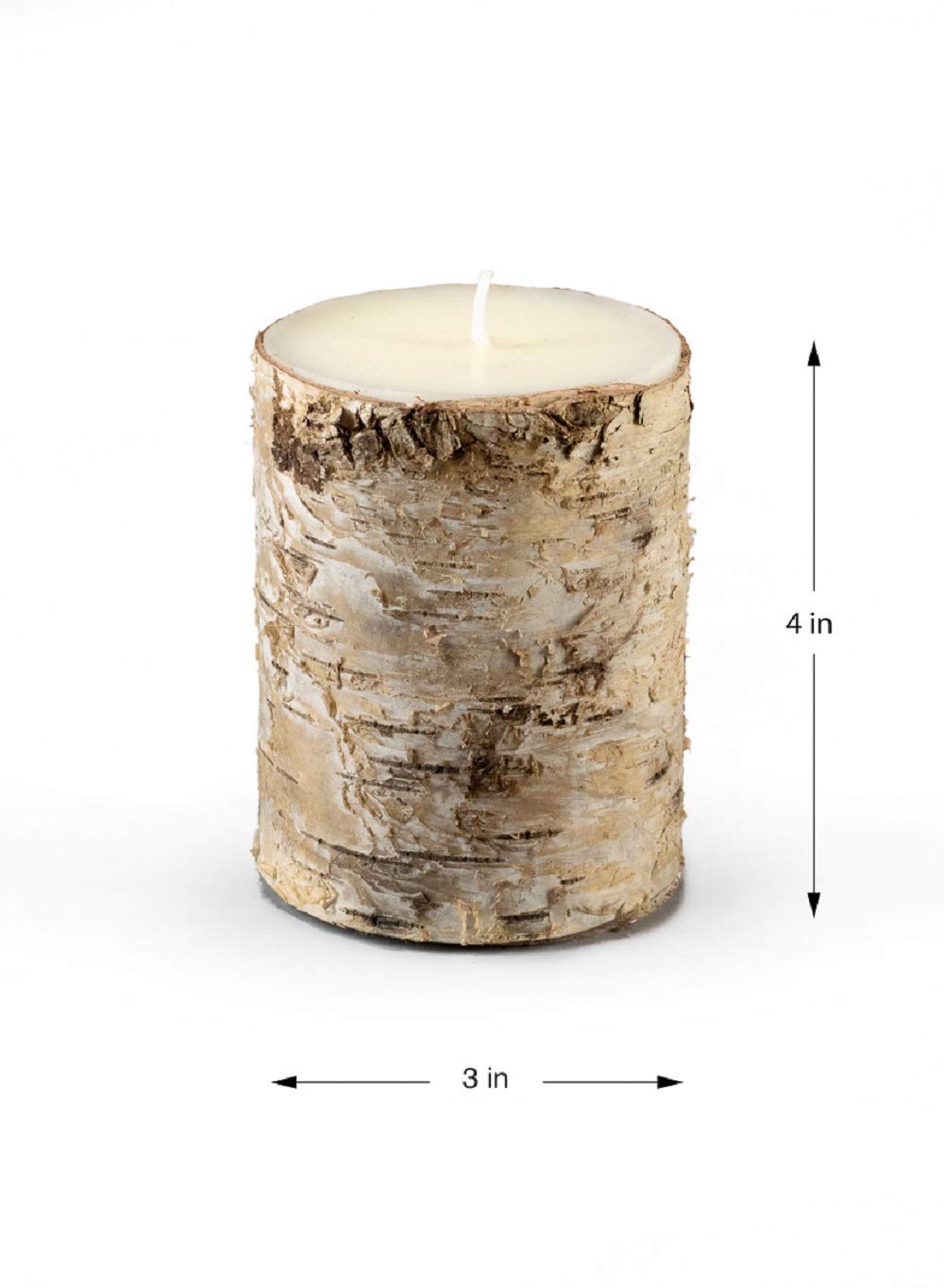 Serene Spaces Living Birch Bark Unscented Pillar Candles, Rustic Decorative Candles for Weddings, Events, Restaurants, Parties & Natural Home Decor, 3" Diameter x 4" Tall, Pack of 3