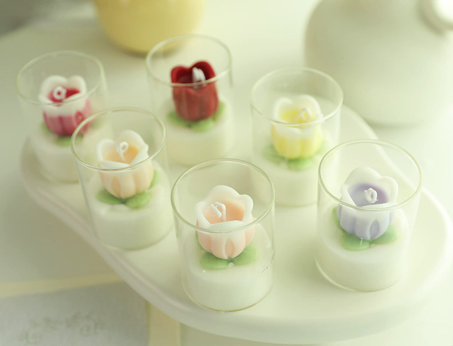 Tulip Flower Shaped Scented Candle,160G Soy Wax Handmade Aroma Decorative Candle in Glass Jar 12 Hours for Table Photo Prop,Prefect Gift for Meditation Stress Relief Mood Boosting Bath Yoga (Purple)